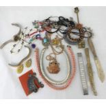 A selection of costume jewellery; etc.