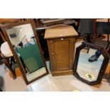 An Edwardian bedside cabinet in scumbled finish; 2 oak framed wall mirrors