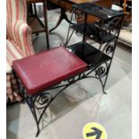 A 1950's hall/telephone seat in scrolled wrought iron
