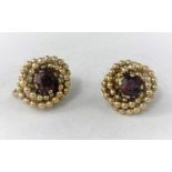 A pair of amethyst earrings in beaded Turk's head setting, 8.7 gm