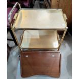 A 1960's 2 tier tray trolley in anodised aluminium, 59 cm; a tray table