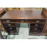 An early 20th century mahogany desk on twin pedestal, 3 frieze and 6 pedestal drawers