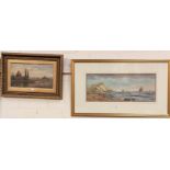 W H Earp: Coastal scene, watercolour, 20 x 53 cm, signed, framed and glazed; an oil on canvas: