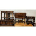 A 19th century oak small occasional/dining table with rounded rectangular drop leaf top; a pair of
