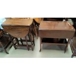 An oak barley twist occasional table and an oak tea trolley