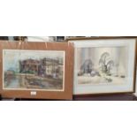 Gordon Radford: Street scene, pastel, 1970, unframed; Gordon Allen: Country scene, watercolour, 53 x