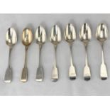 Seven Fiddle pattern monogrammed teaspoons, London 1803 - 1811, makers William Ely & William