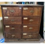 A 19th century pine chest of 8 short drawers, width 97 cm