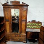 An Edwardian walnut 4 piece bedroom suite with raised figured panels, comprising single door