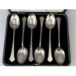 A set of 6 Art Deco silver coffee spoons, 1.6oz, cased