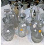 A selection of cut glass decanters