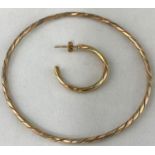 A 9 carat hallmarked gold 3 colour bangle and similar earring, 11.6 gm