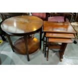 A mahogany nest of 3 occasional tables; a mahogany circular occasional table of 2 tiers