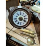 A 19th century 'postman's alarm' wall clock with twin brass weights and long pendulum