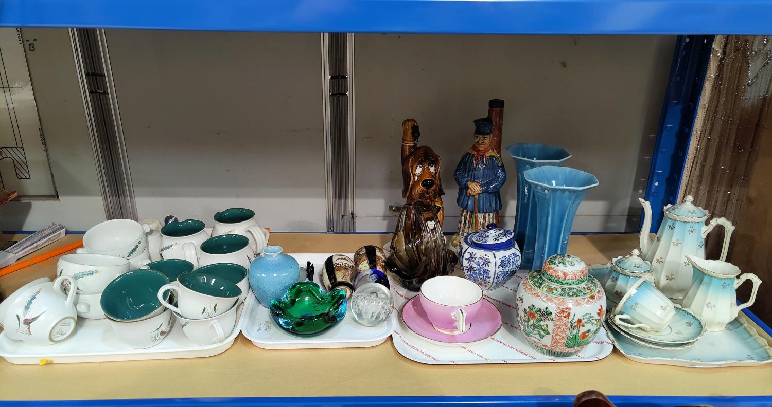 A selection of decorative pottery, including Royal Lancastrian vase (chip to rim) Chinese ginger jar