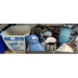 A selection of decorative china; etc.; A 20th century oriental blue & white square jardinière; etc.