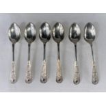 A set of 6 teaspoons with ornate embossed decoration, Sheffield 1911, maker W S Savage, 3.5oz. /