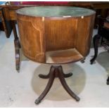 A reproduction mahogany revolving bookcase; a wine table; a 2 tier plant stand; 2 speaker stands