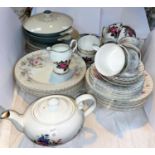 A 1950's "Tracery" part dinner service by Royal Doulton, 14 pieces approx; a Royal Stafford floral