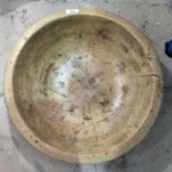A large wooden mixing bowl diameter 47cm (some splitting and area of woodworm)