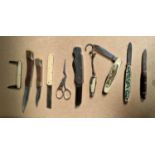 A Georgian silver & tortoiseshell penknife & other penknives & a beard comb