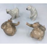 Two Lladro polar bear figures, 2 Nao chimpanzees