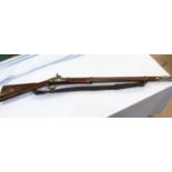 An antique percussion cap rifle with lock marked Tower 1860 with crown V R mark, length 120cm