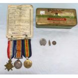 A WWI 1915 star trio of medals to 2556 Pte. R Burns, Lancashire Fusiliers and Rifle Brigade, with