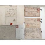 GB - A Mulready envelope, 1840, and 18th century pre postal letter, 3 other items