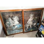 A pair of Victorian soft ground engravings depicting a young girl with pet lamb and dog with