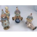 Three Lladro child clown figures