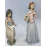 A Lladro Collector's Society figure girl with basket of flowers, a Lladro figure girl with dove