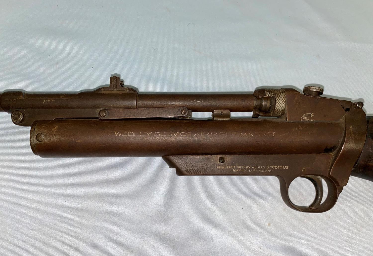 A Webley Service air rifle MkII SIZ938 with carved wooden stock - Image 4 of 4