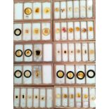 A selection of un-named historical specimens microscope slides in a box.