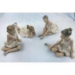 Four Nao figures of girl ballerinas doing floor exercises