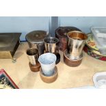 A collection of 4 leather cased hunting/racing collapsible drinking cups & a leather cased lidded