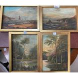 Early 20th Century: 2 coastal seascapes and 2 river landscapes, 4 oils on canvas, signed