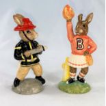 Two Bunnykins figures: Cheerleader & American Firefighter