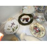 Two Maling lustre dishes and 2 1950's boot shaped vases; a Spode Botanical dish and 2 "Antique Golf"