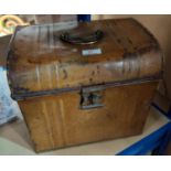 A 19th century small metal trunk with brass handle, length 31 cm