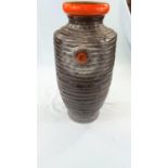 A 1970's West German grey ribbed lava ware vase, height 41 cm
