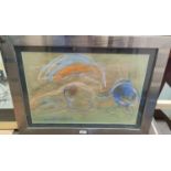 Rebrov (Russian 20th Century): crayon, 'Composition 14', nude study, signed, 40 x 58 cm, framed
