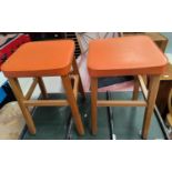 Four vintage stools with orange seats, height 49 cm