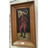 R Lomons: Medieval knight with banner, oil on canvas, signed