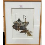 Marco: Beached old boat, pen, ink and watercolour, signed 34 x 24 cm, framed and glazed