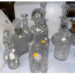 Eight various cut and crystal decanters