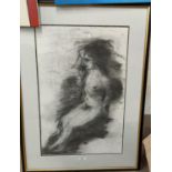 20th Century School: female nude, charcoal sketch, unsigned, 68 x 44 cm, framed and glazed