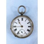 A Victorian open face key wound pocket watch in hallmarked silver case, Birmingham 1896