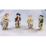 Two pairs of Sitzendorf figures: children in 18th century dress, heights 10.5 - 11.5 cm