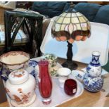 A Tiffany style leaded glass table lamp; decorative china: Wedgwood; Mason's; Coalport; etc.